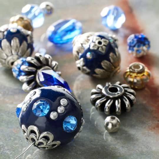 12 Pack: Royal Blue Strung Chunky Mixed Beads by Bead Landing™
